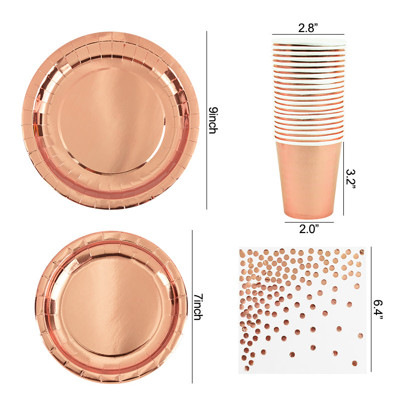 Rose Gold Party Disposable Tableware Set Paper Plate Cup Kids Adult