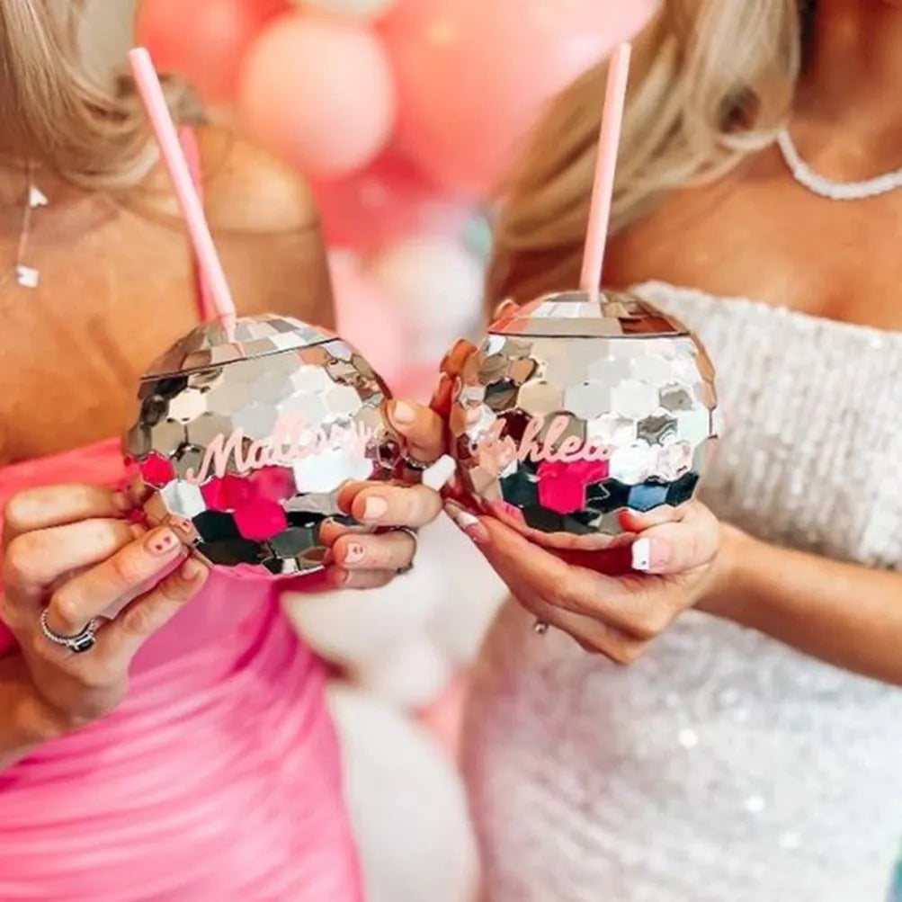 Disco Ball Cups Cowboy hat Disco Ball Cup With Straws Bachelorette Hen