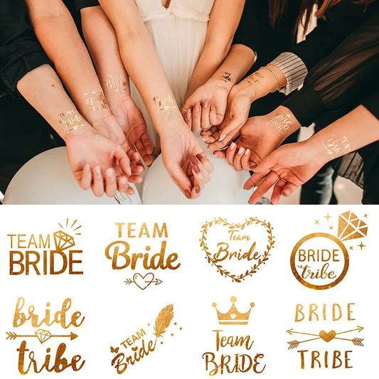 10Pcs Team Bride Tribe Golden Tattoo Stickers Bachelorette Hen Party