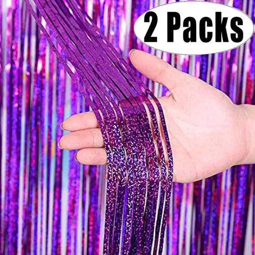 2Pack 2X1M Glitter Party Backdrop Metallic Foil Tinsel Fringe Curtain