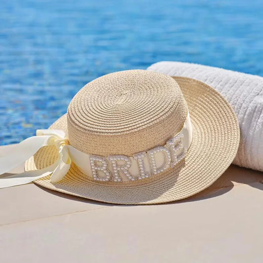 Pearl Bride sun Hat summer beach pool Wedding engagement Bachelorette
