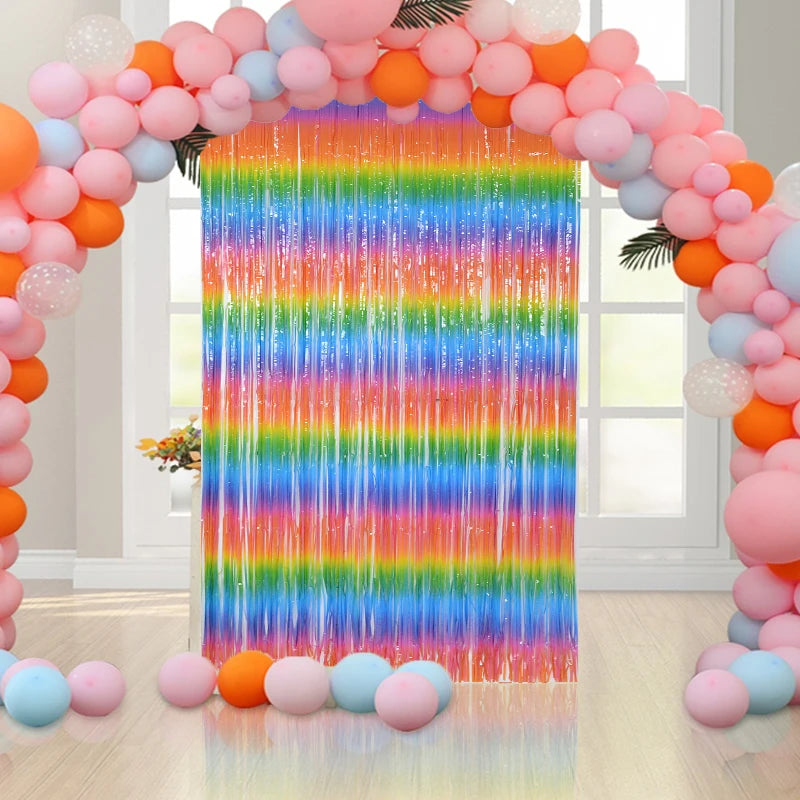 2M Bachelorette Party Backdrop Curtains Rainbow Tinsel Fringe Foil