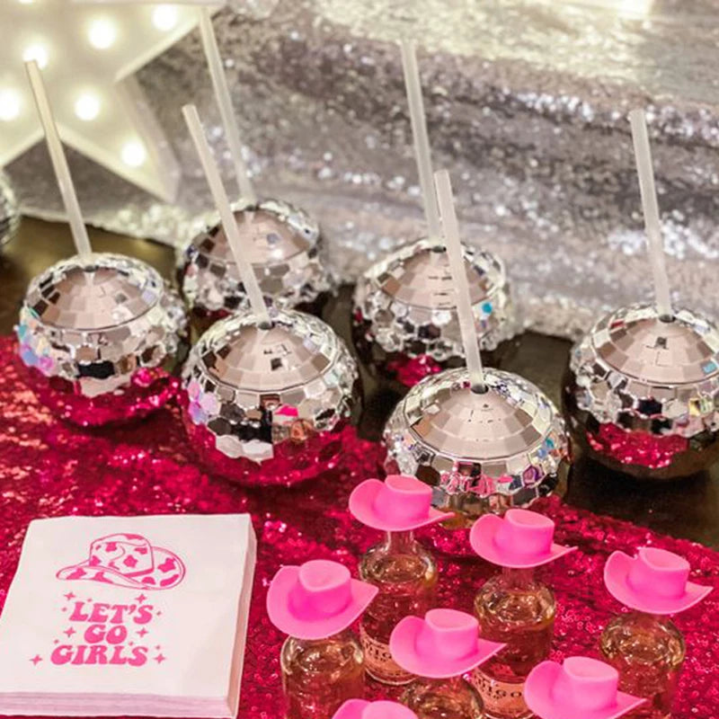 Disco Ball Cups Cowboy hat Disco Ball Cup With Straws Bachelorette Hen